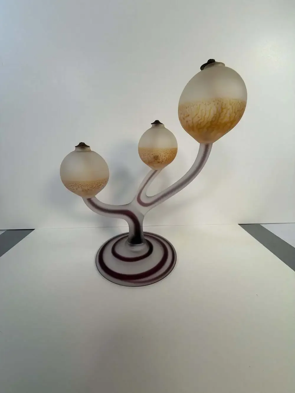 Vintage‎ Hebron Israel Phoenix Three-Light Frosted Art Glass Candelabra